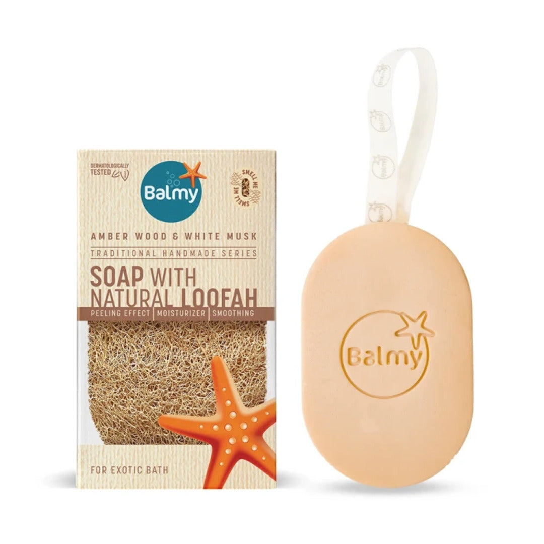 Balmy Soap With Natural Loofah Amber Wood &amp; White Musk