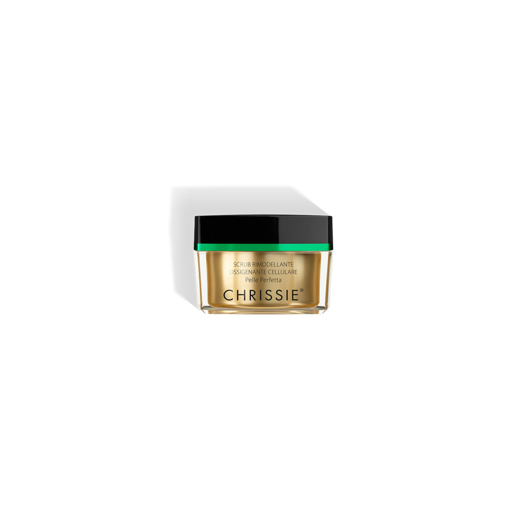 Cosmetic jar with green lid and gold body on a white background