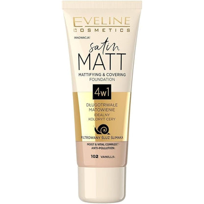 EVELINE Foundation &amp; Concealer 4 in 1 Matte Anti-Pollution No. 102 Vanilla 30 ml