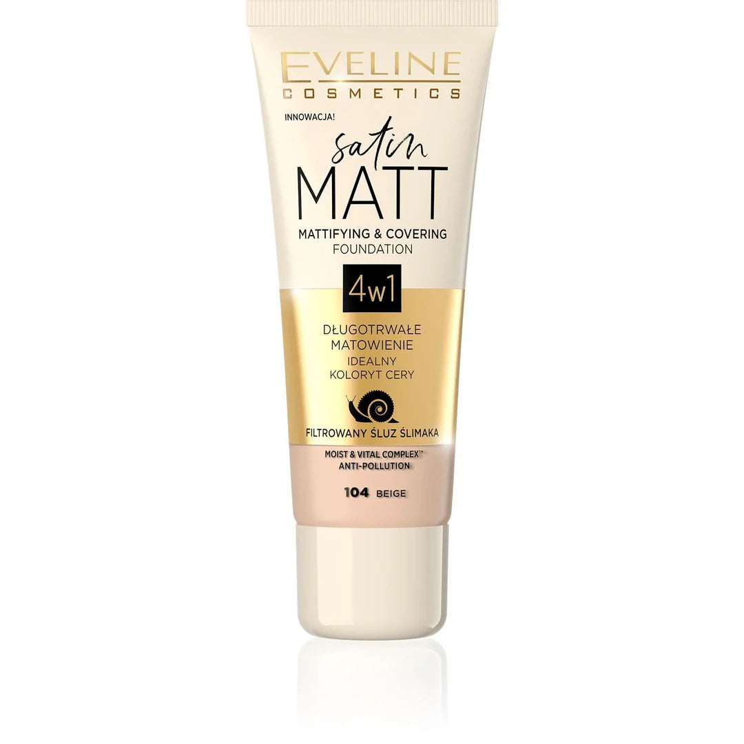 EVELINE Foundation &amp; Concealer 4 in 1 Matte Anti-Pollution No. 104 Beige 30 ml