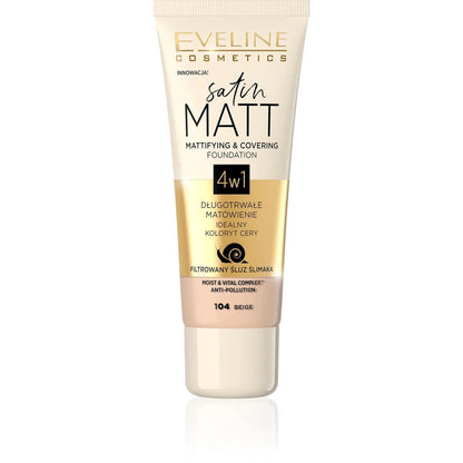 EVELINE Foundation &amp; Concealer 4 in 1 Matte Anti-Pollution No. 104 Beige 30 ml