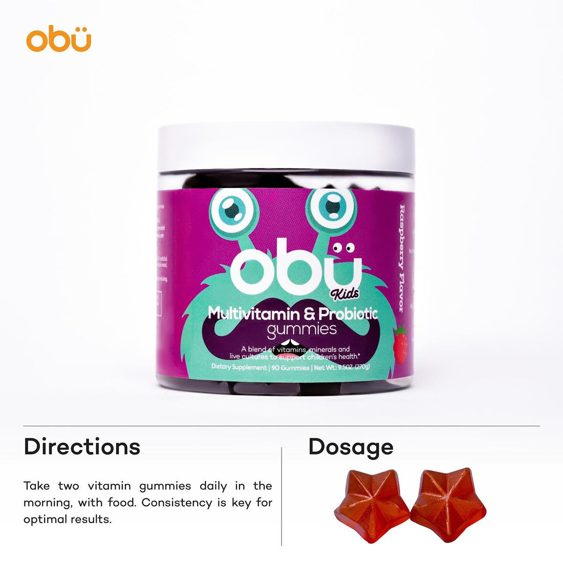 Obu Kids Multivitamin &amp; Probiotic Gummies Raspberry Flavor 90&